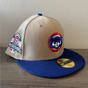 New Era 59FIFTY Chicago Cubs Camel Tan Blue Fitted Hat Size 7 1/8 1990 ASG Patch